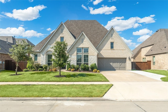 view of front facade featuring a garage and a front lawn