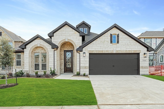 view of front of house with a garage and a front yard