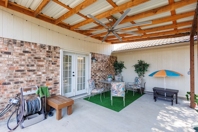 view of patio with ceiling fan and french doors