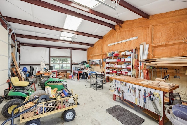 garage featuring a workshop area