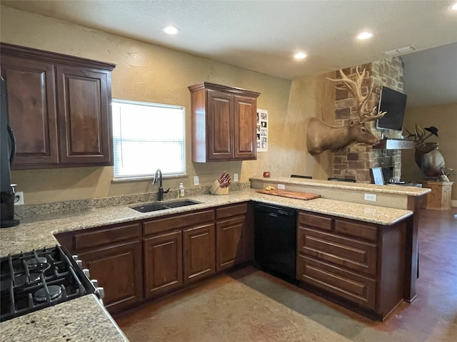 kitchen with sink, dishwasher, stove, and dark brown cabinets