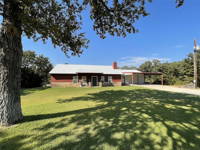 ranch-style house with a front lawn and a carport