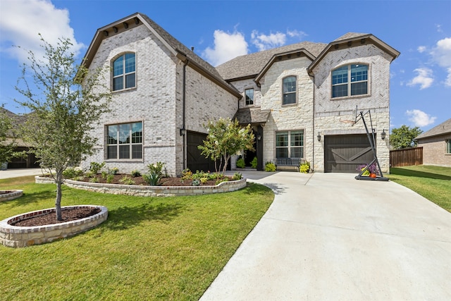 view of front facade featuring a garage and a front lawn