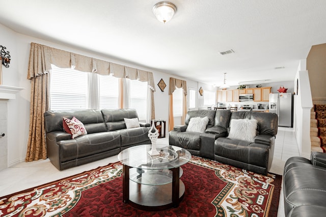 view of tiled living room