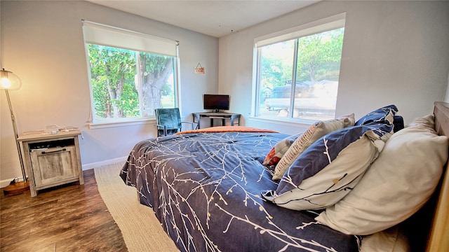 bedroom featuring multiple windows and hardwood / wood-style flooring