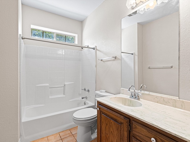 full bathroom featuring tile patterned flooring, vanity, toilet, and shower / washtub combination