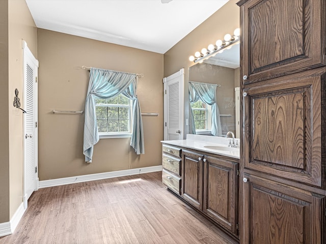 bathroom featuring wood-type flooring and vanity