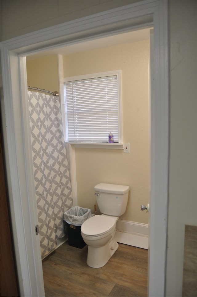 bathroom with wood-type flooring and toilet