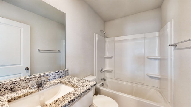 full bathroom with shower / bathing tub combination, vanity, and toilet