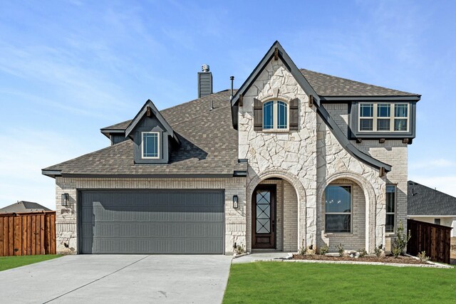 view of front of house with a front lawn and a garage