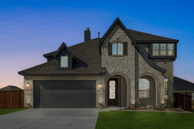 view of front facade with a garage and a yard