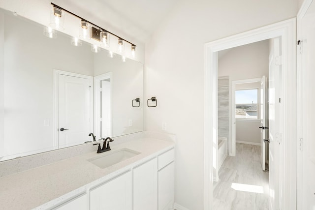 bathroom with plus walk in shower and tile patterned floors