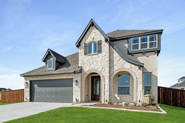 view of front of house featuring a garage and a front yard