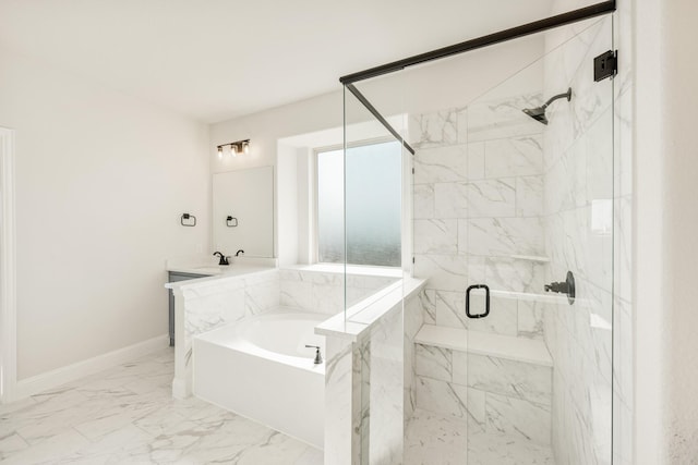 bathroom featuring separate shower and tub