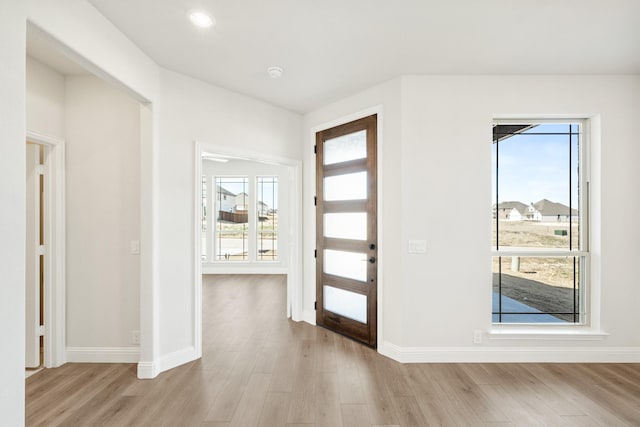 foyer with light hardwood / wood-style floors and a wealth of natural light