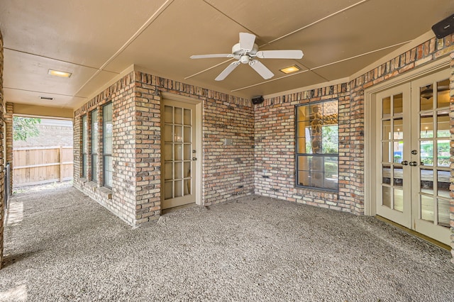 view of patio / terrace with french doors and ceiling fan