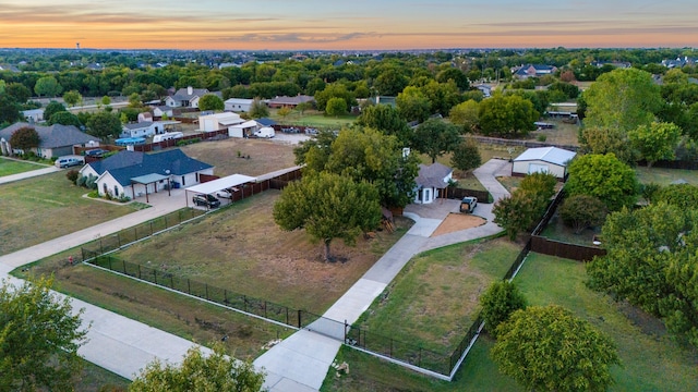 view of aerial view at dusk