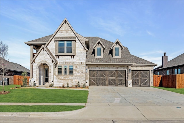 view of front of house featuring a garage and a front lawn