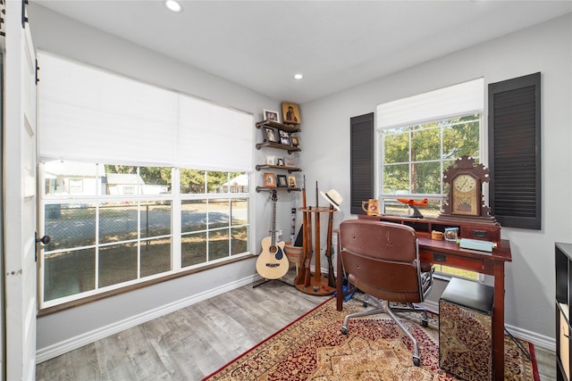 home office featuring hardwood / wood-style floors