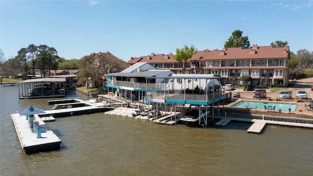 dock area featuring a water view