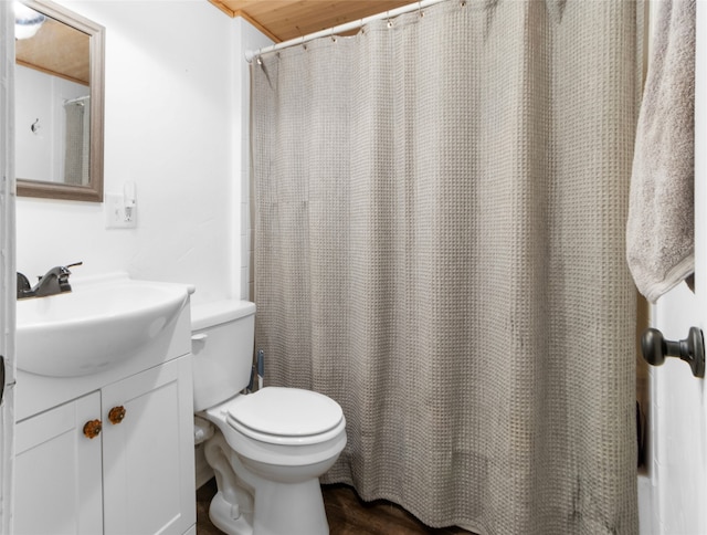 full bathroom featuring vanity, toilet, and shower / tub combo with curtain