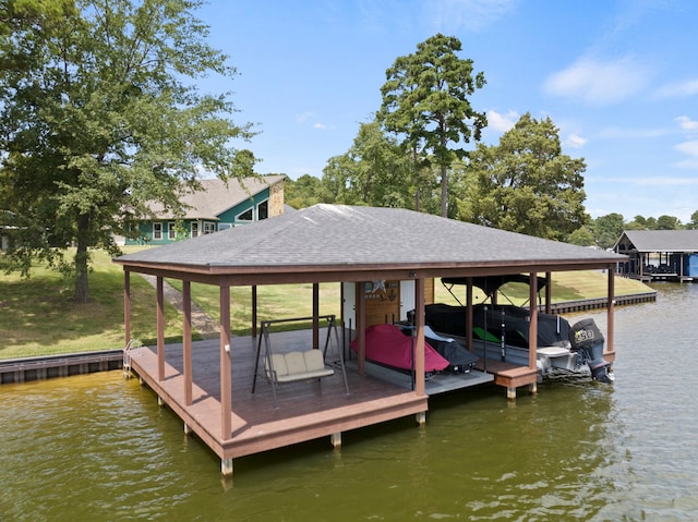 dock area with a water view