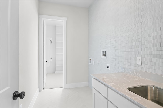 bathroom featuring tile walls, vanity, and tile patterned floors