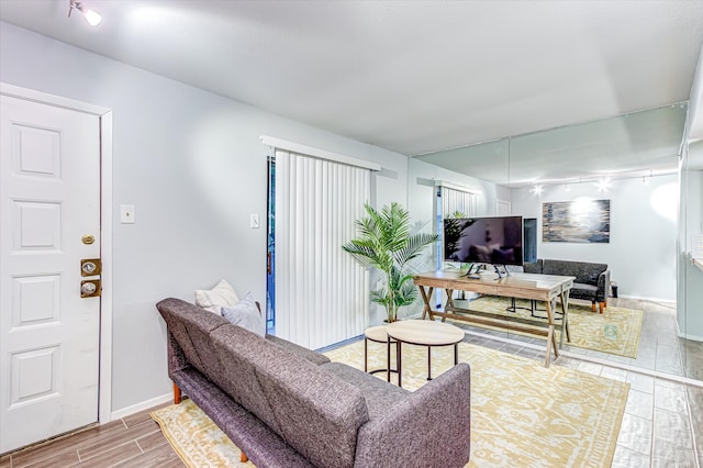 living room with rail lighting