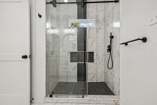 bathroom featuring tile patterned flooring and walk in shower