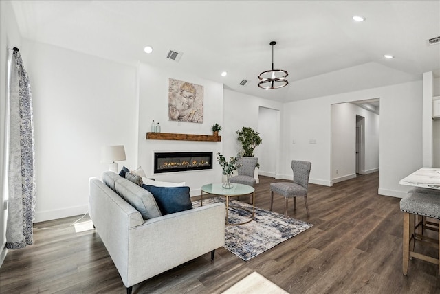 living room featuring dark hardwood / wood-style flooring