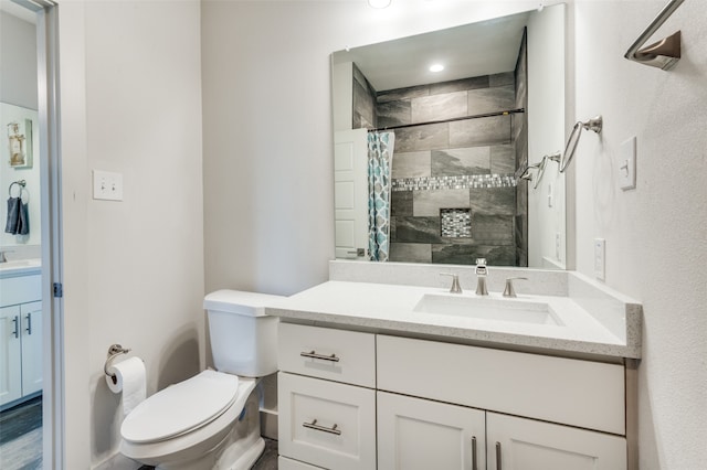 bathroom featuring vanity, toilet, and a shower with curtain