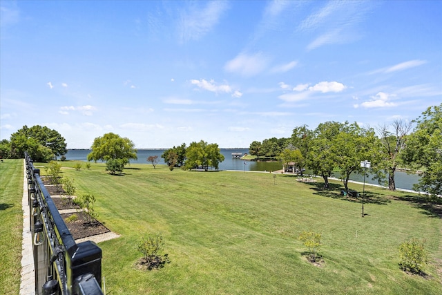 view of yard with a water view