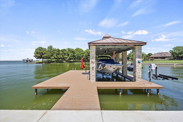 view of dock featuring a water view