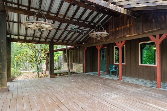 wooden terrace with ceiling fan