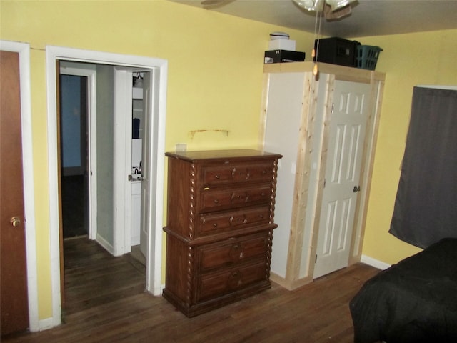 bedroom featuring dark hardwood / wood-style floors and a closet