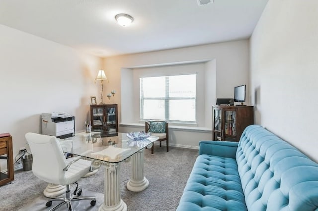 view of carpeted home office