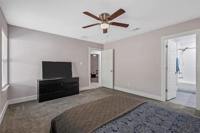 bedroom with carpet flooring, visible vents, and baseboards