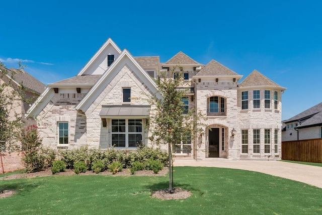 french country style house with a front lawn