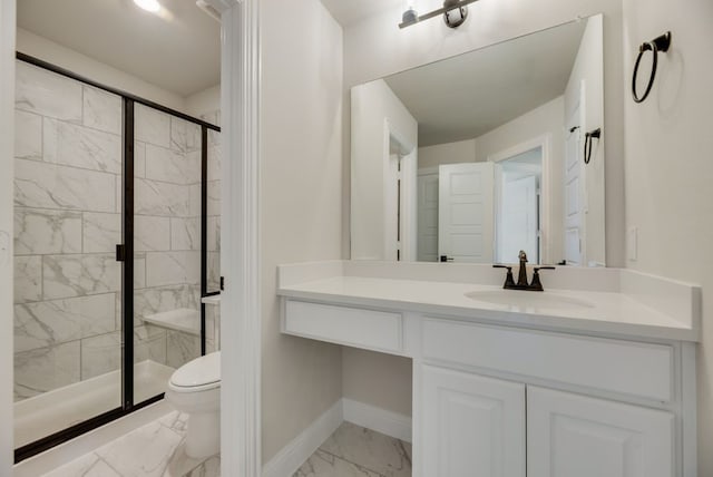 bathroom with vanity, toilet, and walk in shower