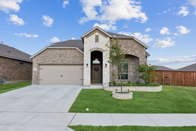 view of front facade with a garage and a yard