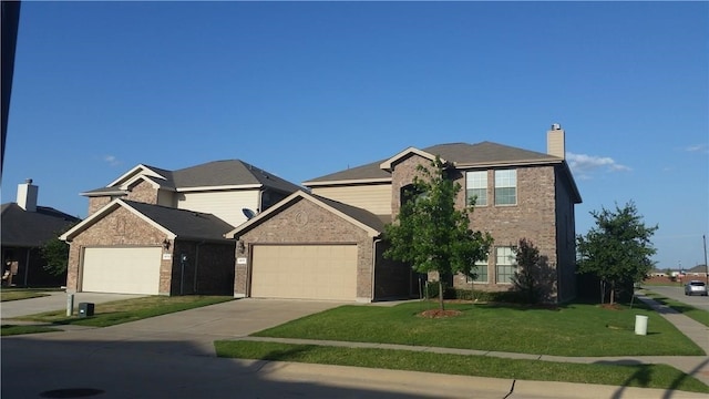 view of property featuring a front yard and a garage