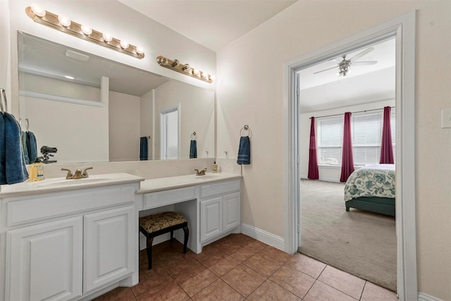 bathroom with vanity, tile patterned floors, and ceiling fan