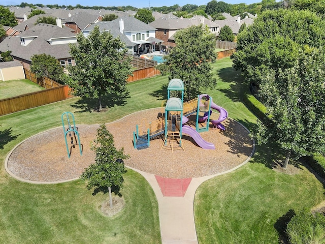 view of jungle gym with a yard