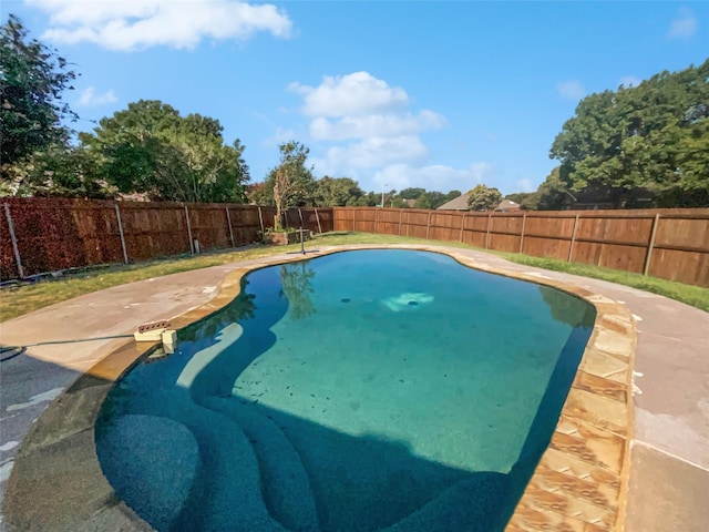 view of pool featuring a patio, a fenced backyard, and a fenced in pool