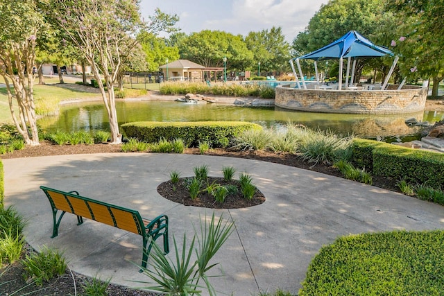 view of community featuring a water view