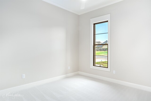 unfurnished room featuring carpet and crown molding