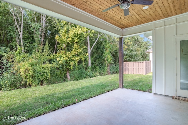 view of patio featuring ceiling fan