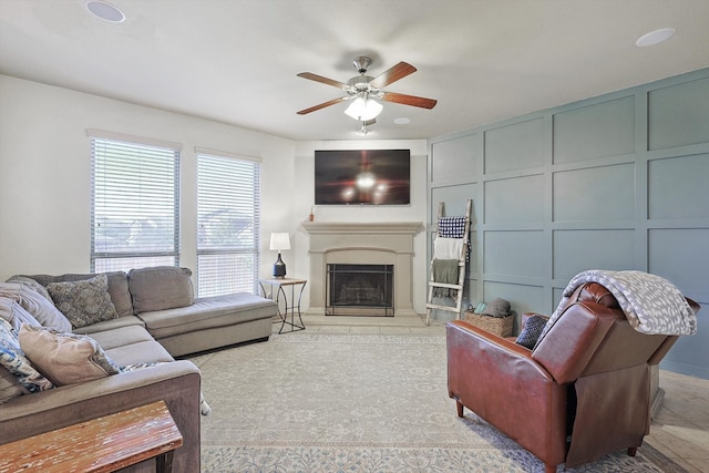 living room with ceiling fan