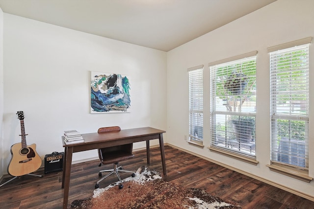 office area with dark wood-type flooring