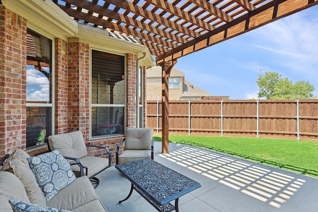 view of patio with a pergola and outdoor lounge area